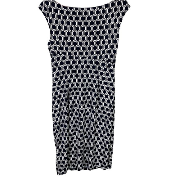 Connected Sleeveless Draped Faux Wrap Dress Women 8 Geometric Pattern B&W - Picture 11 of 12